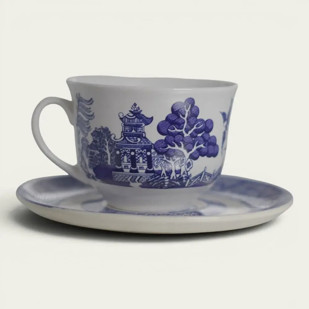 Royal Cuthbertson Blue Willow Demitasse Espresso Cups Saucers Set of 4 China